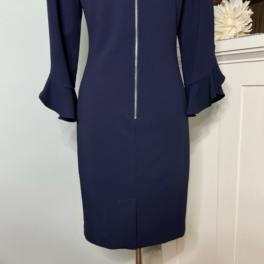 Karl Lagerfeld Navy Shift Dress with Tulip Bell Sleeves 12 Large - Picture 7 of 10